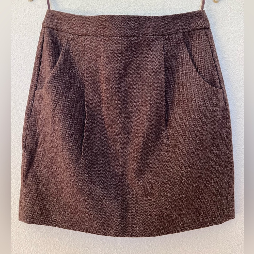 UNIQLO Women's Wool Herringbone Bubble Skirt, Brown, Size 4